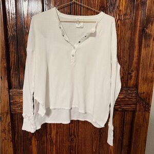 Aerie White Button-Down Waffle Knit Henley